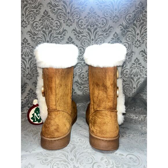 SO Chestnut Suede Fur Trim Tall Boots Sz 9 - Picture 3 of 5